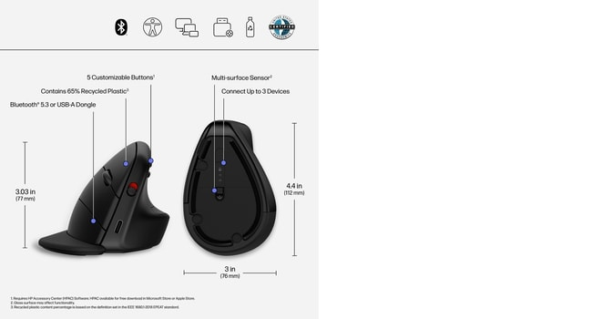 HP Wireless Ergonomic Vertical Mouse - 925 - Black