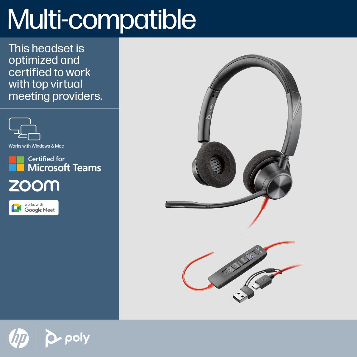 HP Headset Blackwire 3320-m - Stereo - USB-c - USB-C/A Adapter