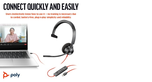 HP Headset Blackwire 3310-m - Monaural - USB-C - USB-C/A Adapter