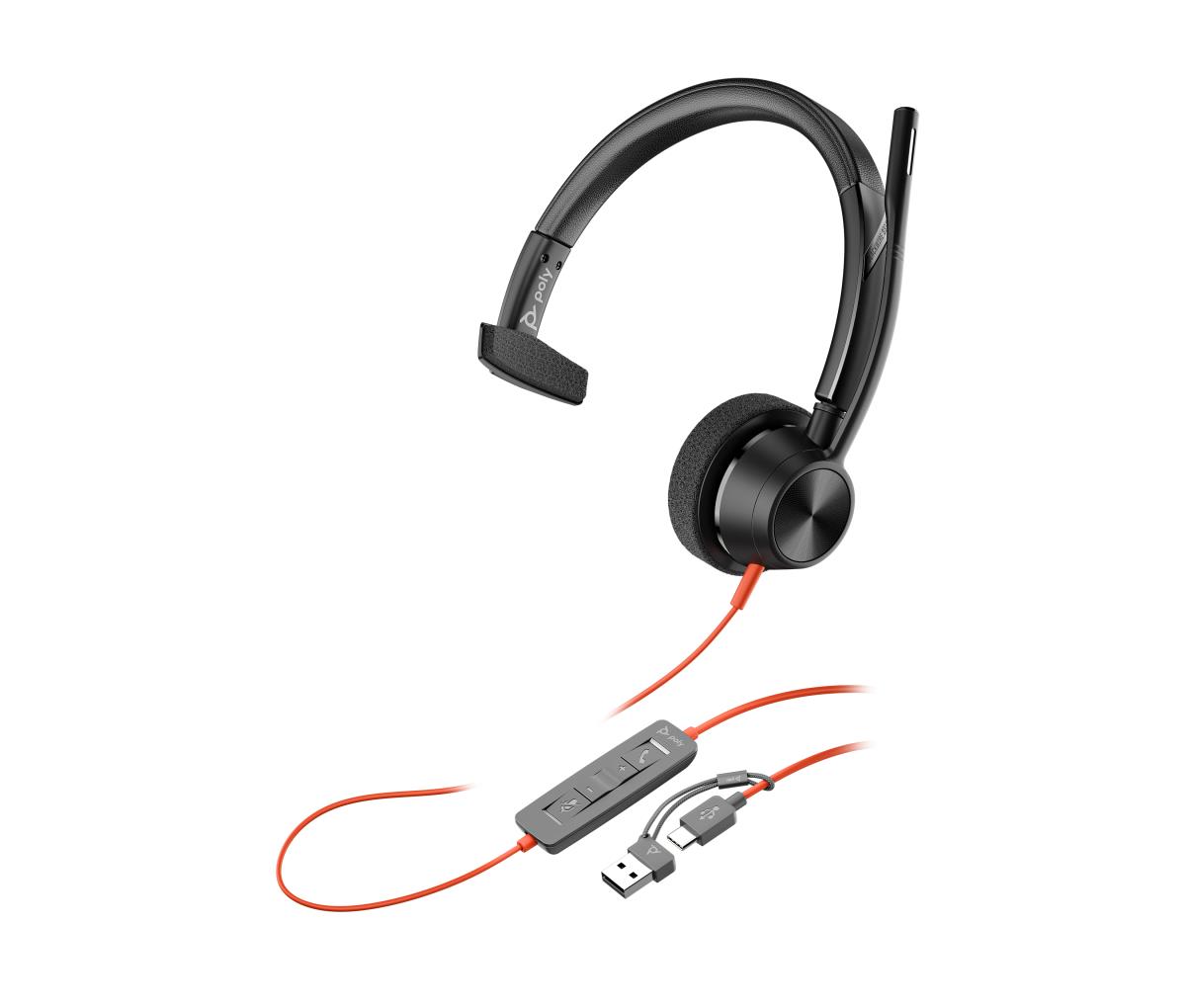 HP Headset Blackwire 3315 - Monaural - USB-c / 3.5mm - USB-C/A Adapter