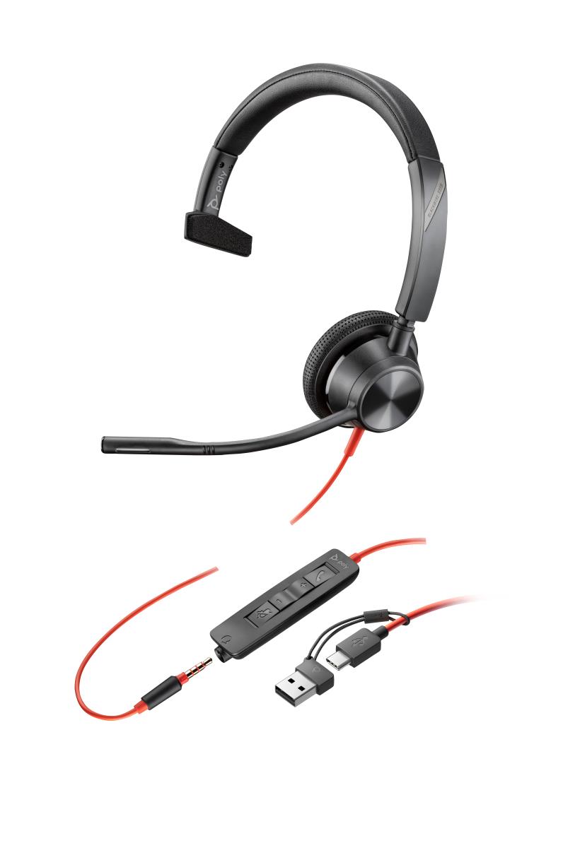 HP Headset Blackwire 3315 - Monaural - USB-c / 3.5mm - USB-C/A Adapter