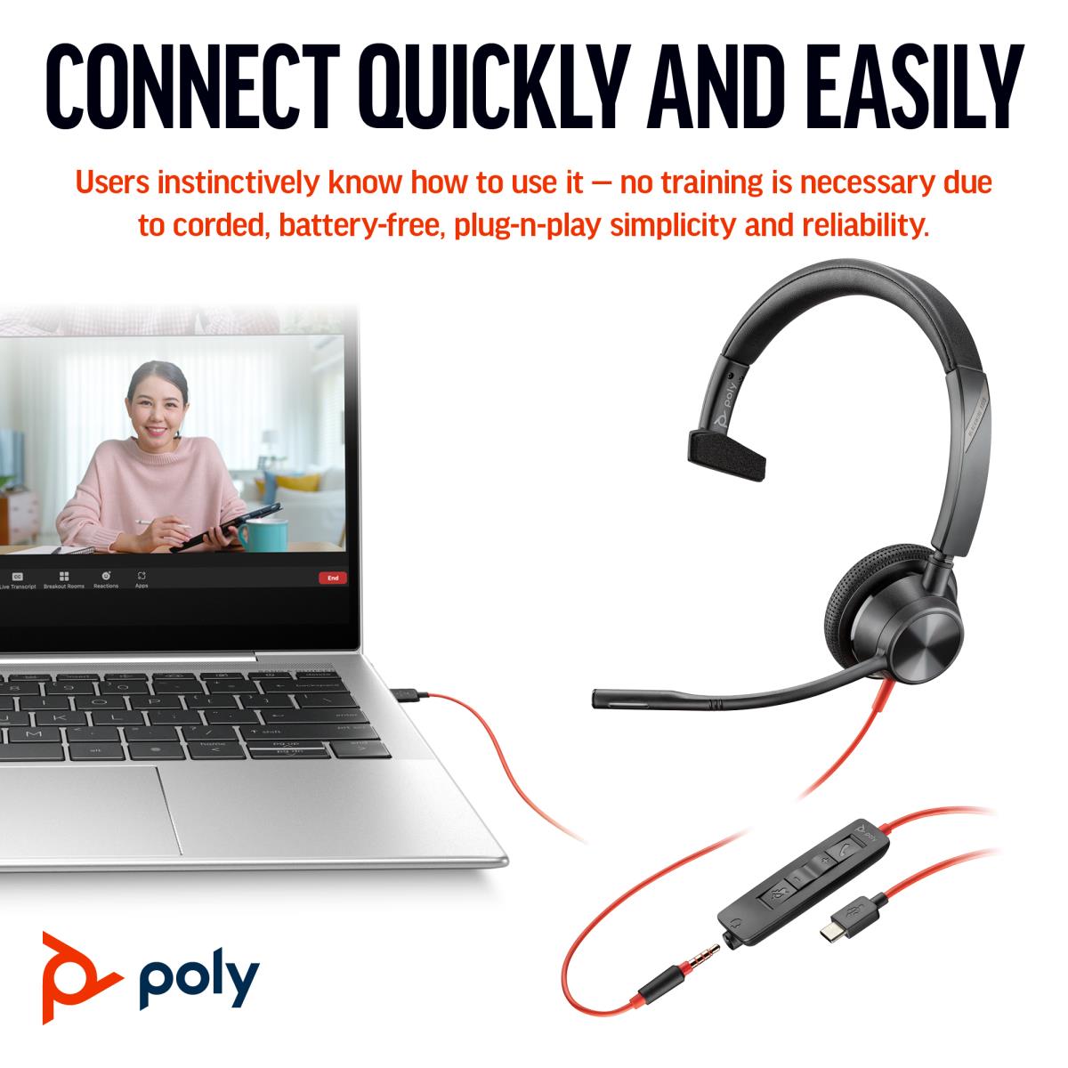 HP Headset Blackwire 3315 - Monaural - USB-c / 3.5mm - USB-C/A Adapter