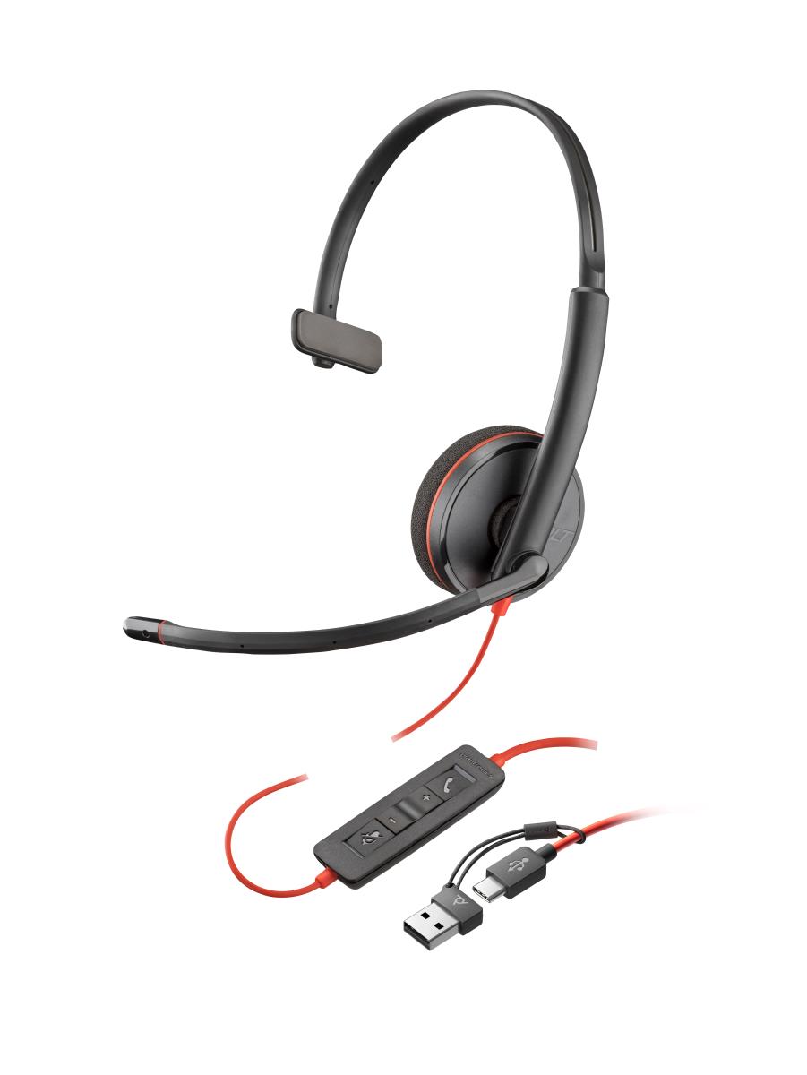 HP Headset Blackwire 3210 - Monaural - USB-C - USB-C/A Adapter