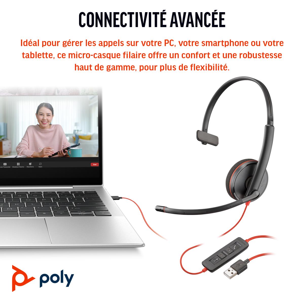 HP Headset Blackwire 3210 - Monaural - USB-C - USB-C/A Adapter
