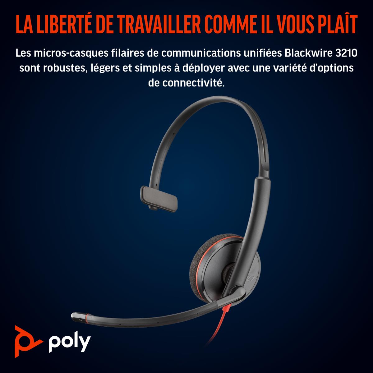 HP Headset Blackwire 3210 - Monaural - USB-C - USB-C/A Adapter