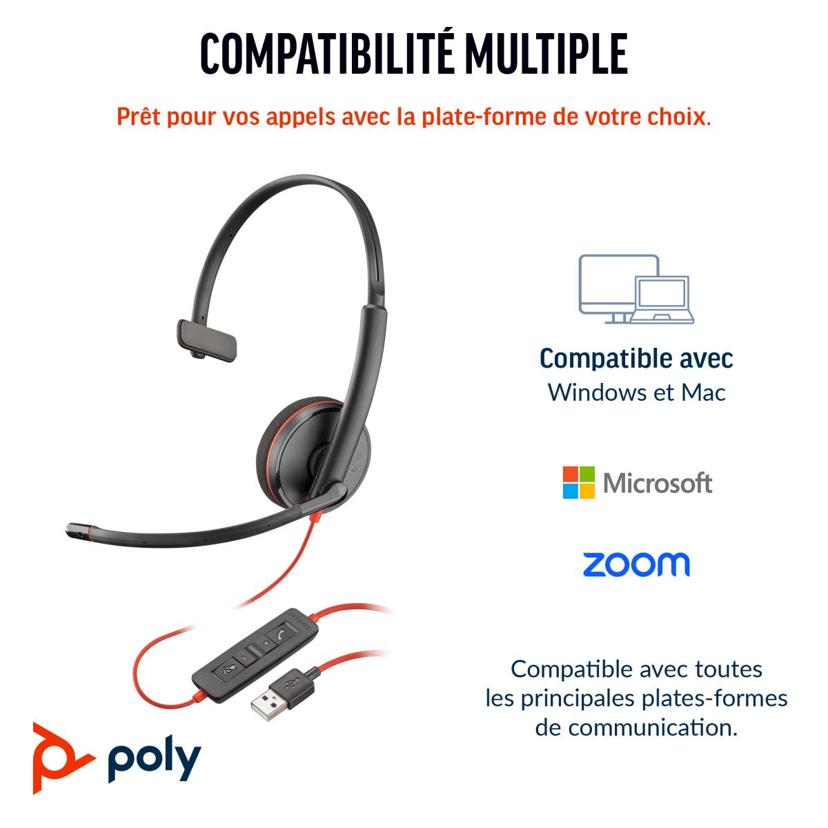 HP Headset Blackwire 3210 - Monaural - USB-C - USB-C/A Adapter