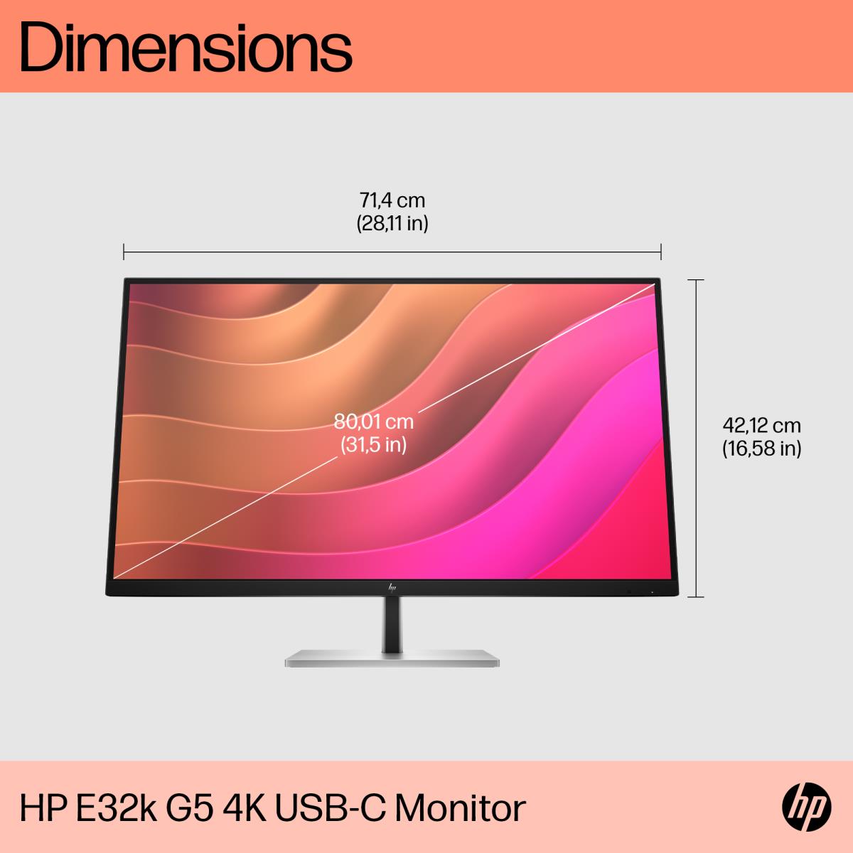 HP Desktop USB-C Monitor - E32k G5 - 32in - 3840x2160 (4K UHD)