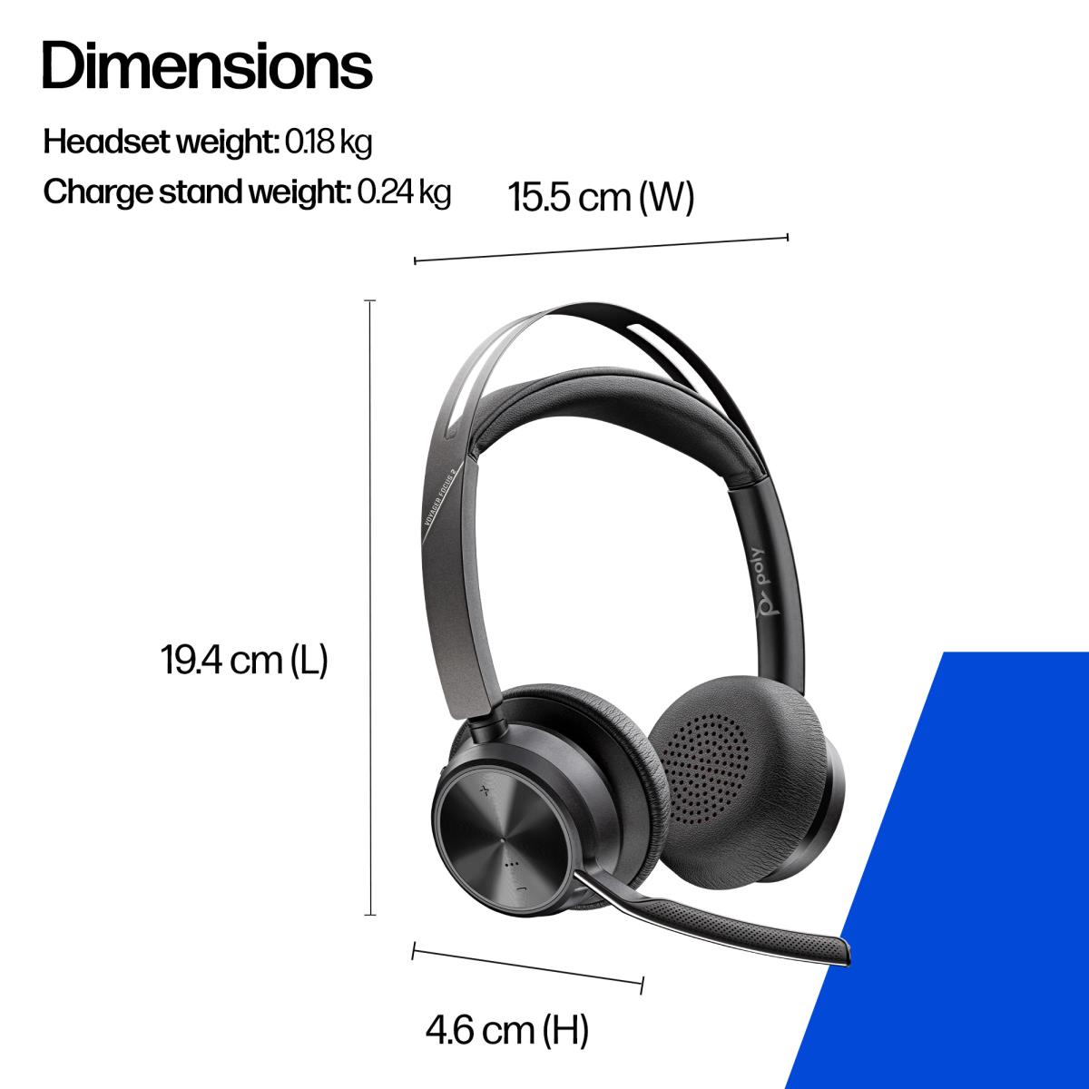 HP Headset Voyager Focus 2 - Stereo - Bluetooth/USB-C - USB-C/A Adapter