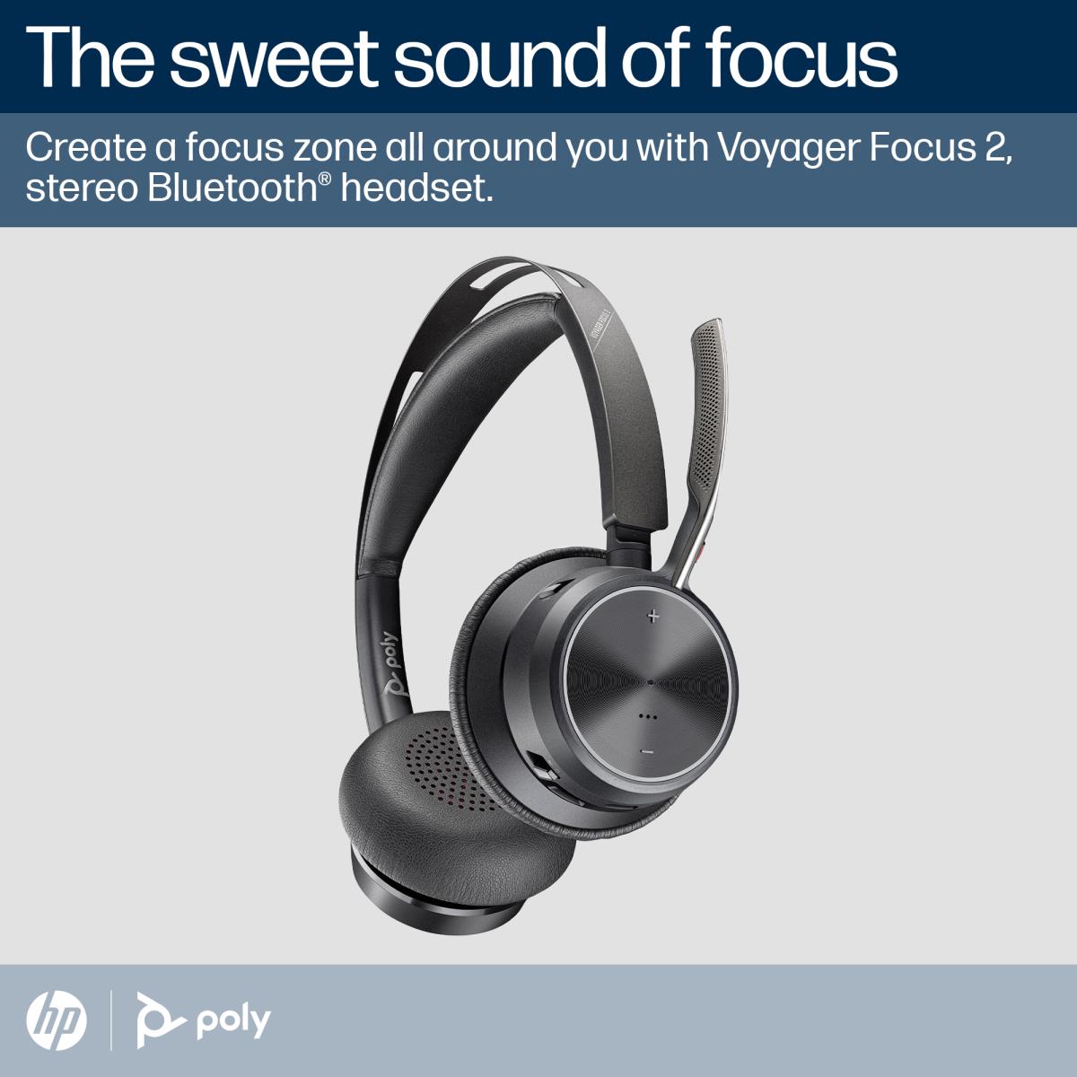 HP Headset Voyager Focus 2 Microsoft - Stereo - Bluetooth/USB-C - USB-C/A Adapter + Charging Stand