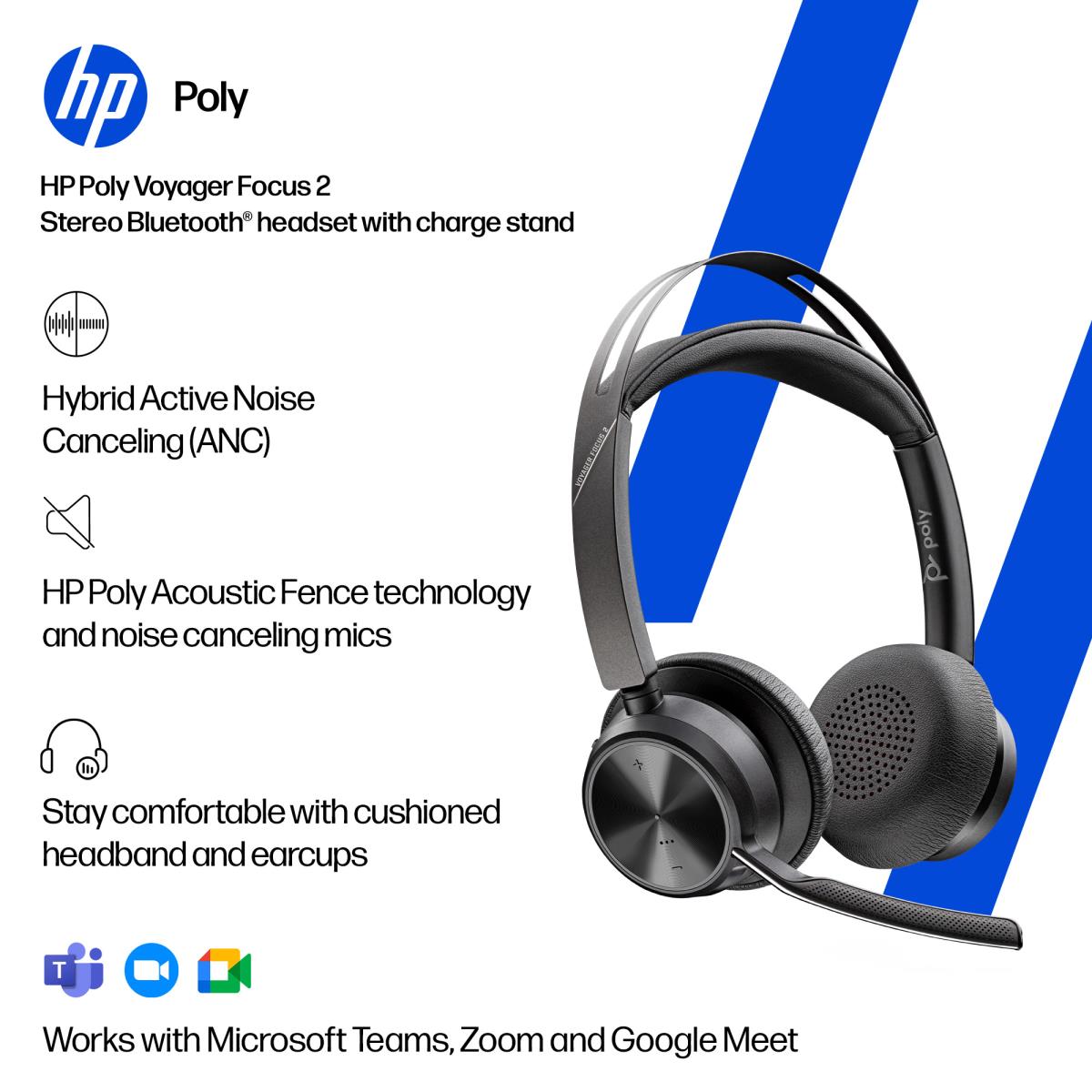 HP Headset Voyager Focus 2 - Stereo - Bluetooth/USB-C - USB-C/A Adapter + Charging Stand