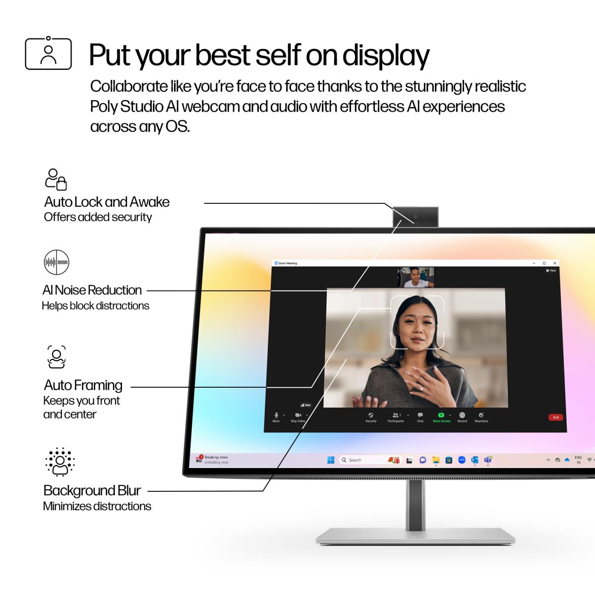 HP Conferencing Monitor - Series 7 Pro 727pm - 27in - 3840x2160 (4K UHD) - IPS