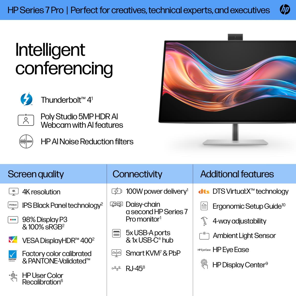 HP Conferencing Monitor - Series 7 Pro 727pm - 27in - 3840x2160 (4K UHD) - IPS