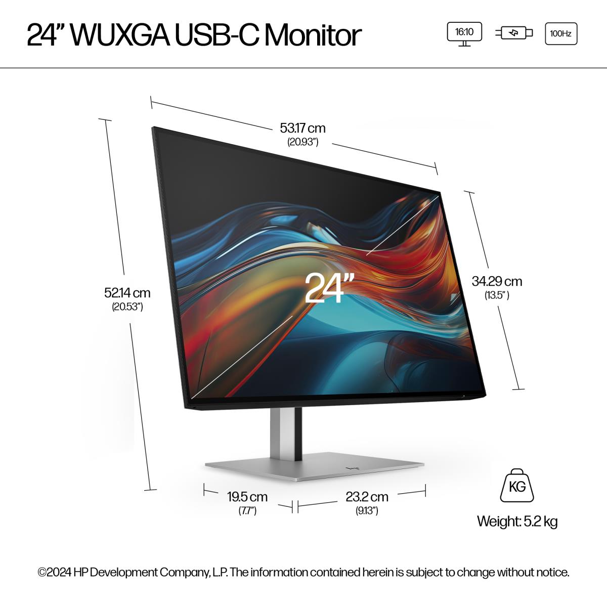 HP Desktop USB-C Monitor - Series 7 Pro 724pu - 24in - 1920x1200 (WUXGA)