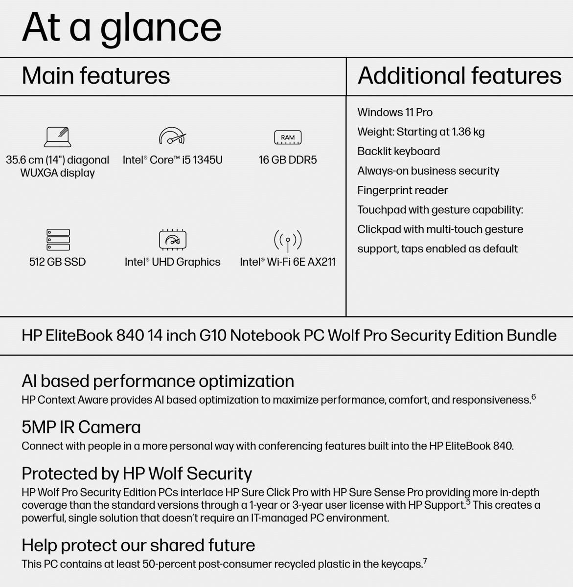 HP EliteBook 840 G10 - 14in - i5 1345U - 16GB RAM - 512GB SSD - Win11 Pro - Qwertzu Swiss-Lux