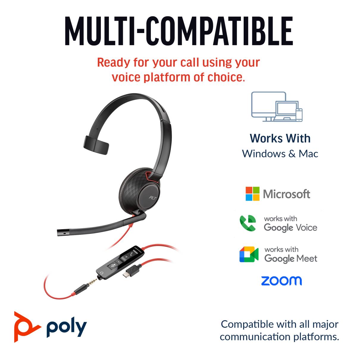 HP Headset Blackwire 5210 - Monaural  - USB-c / 3.5mm