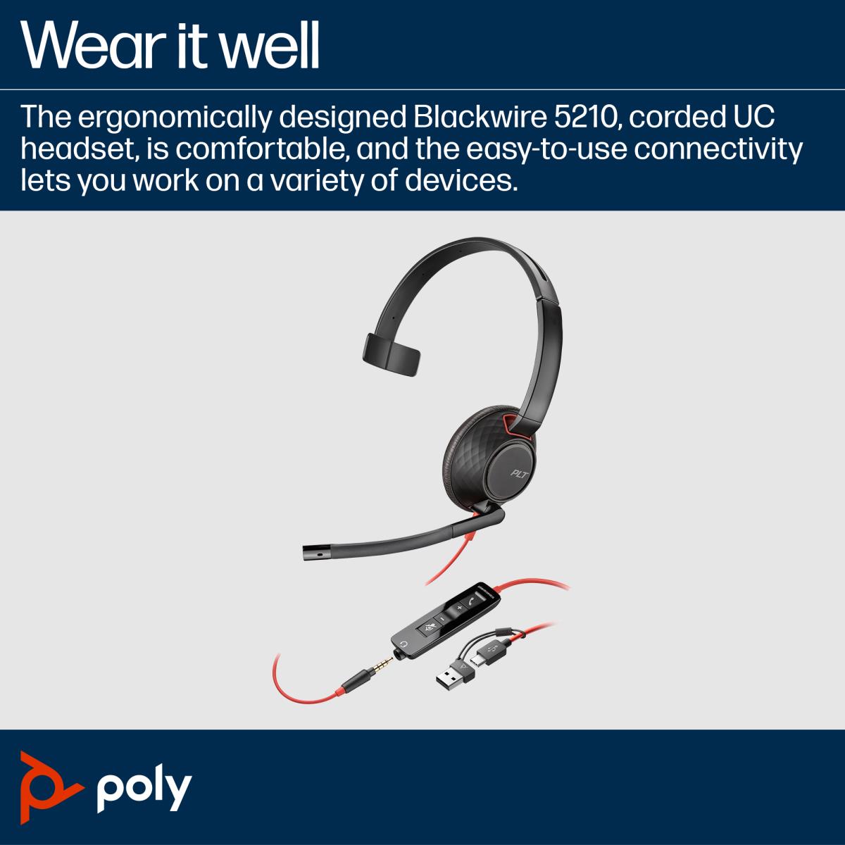 HP Headset Blackwire 5210 - Monaural  - USB-c / 3.5mm