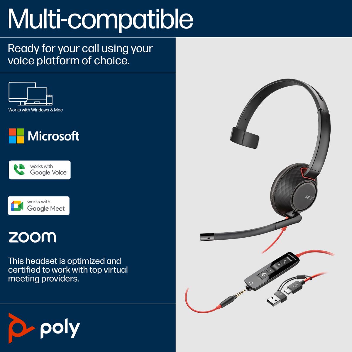 HP Headset Blackwire 5210 - Monaural  - USB-c / 3.5mm