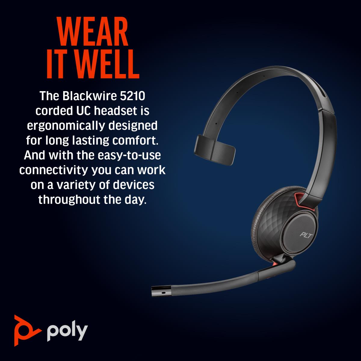 HP Headset Blackwire 5210 - Monaural  - USB-c / 3.5mm