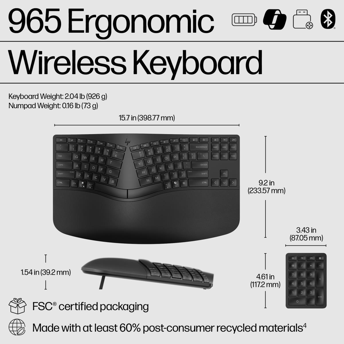 HP Ergonomic Wireless Keyboard 965 - Qwerty UK