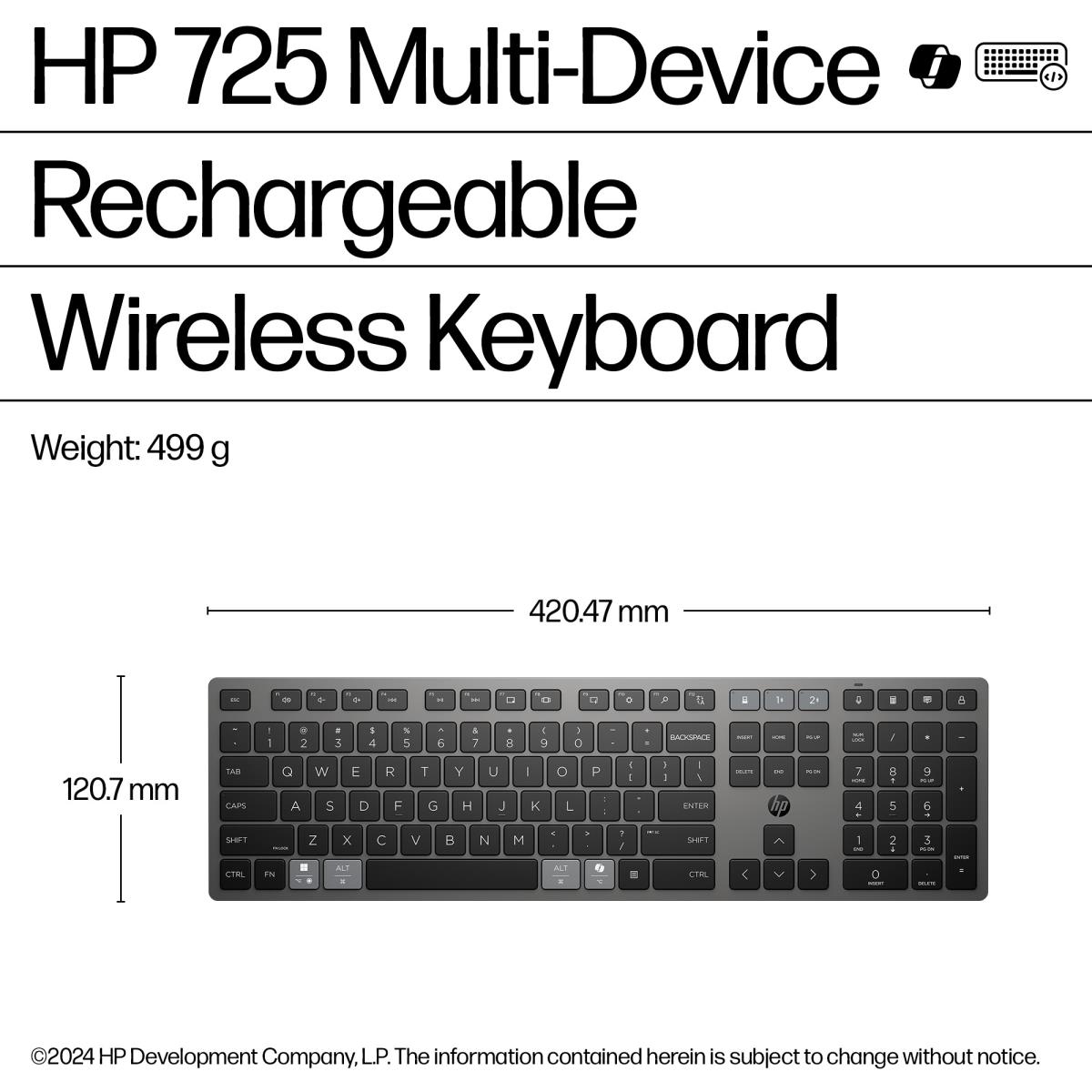 HP Multi-Device Rechargeable Wireless Keyboard 725 - Qwerty UK