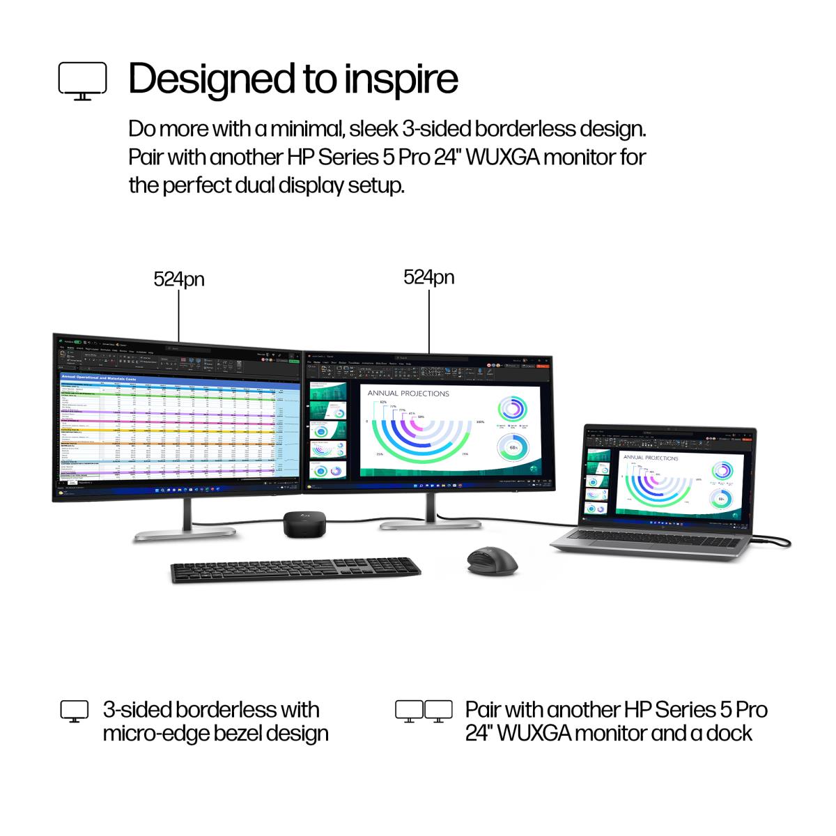 HP Desktop Monitor - Series 5 Pro 524pn - 24in - 1920x1200 (WUXGA) - IPS