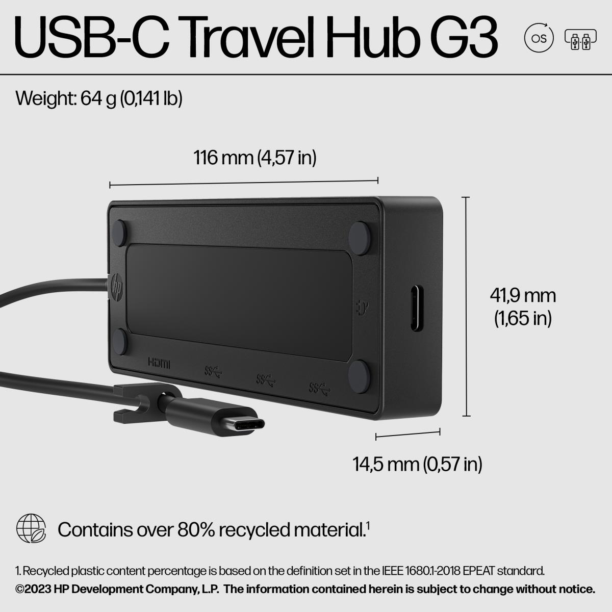 HP USB-C Travel Hub G3 (USB-C x 2, USB-A x 2 and HDMI)