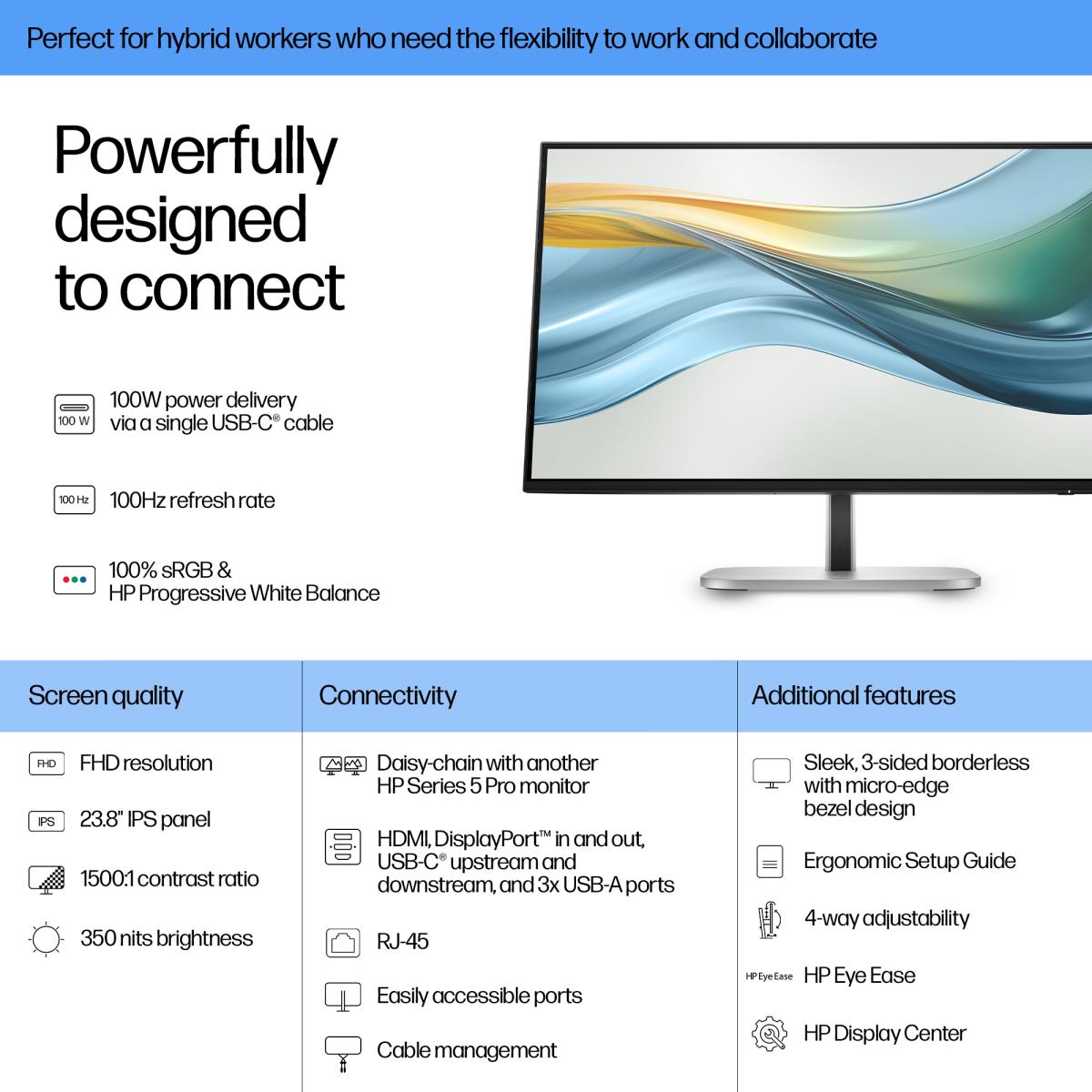HP Desktop USB-C Monitor - Series 5 Pro 524pu - 24in - 1920x1080 (FHD)