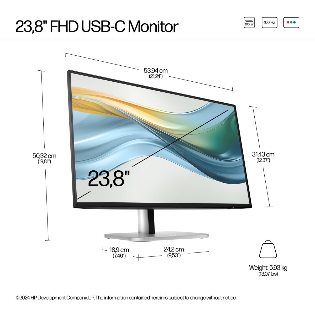 HP Desktop USB-C Monitor - Series 5 Pro 524pu - 24in - 1920x1080 (FHD)