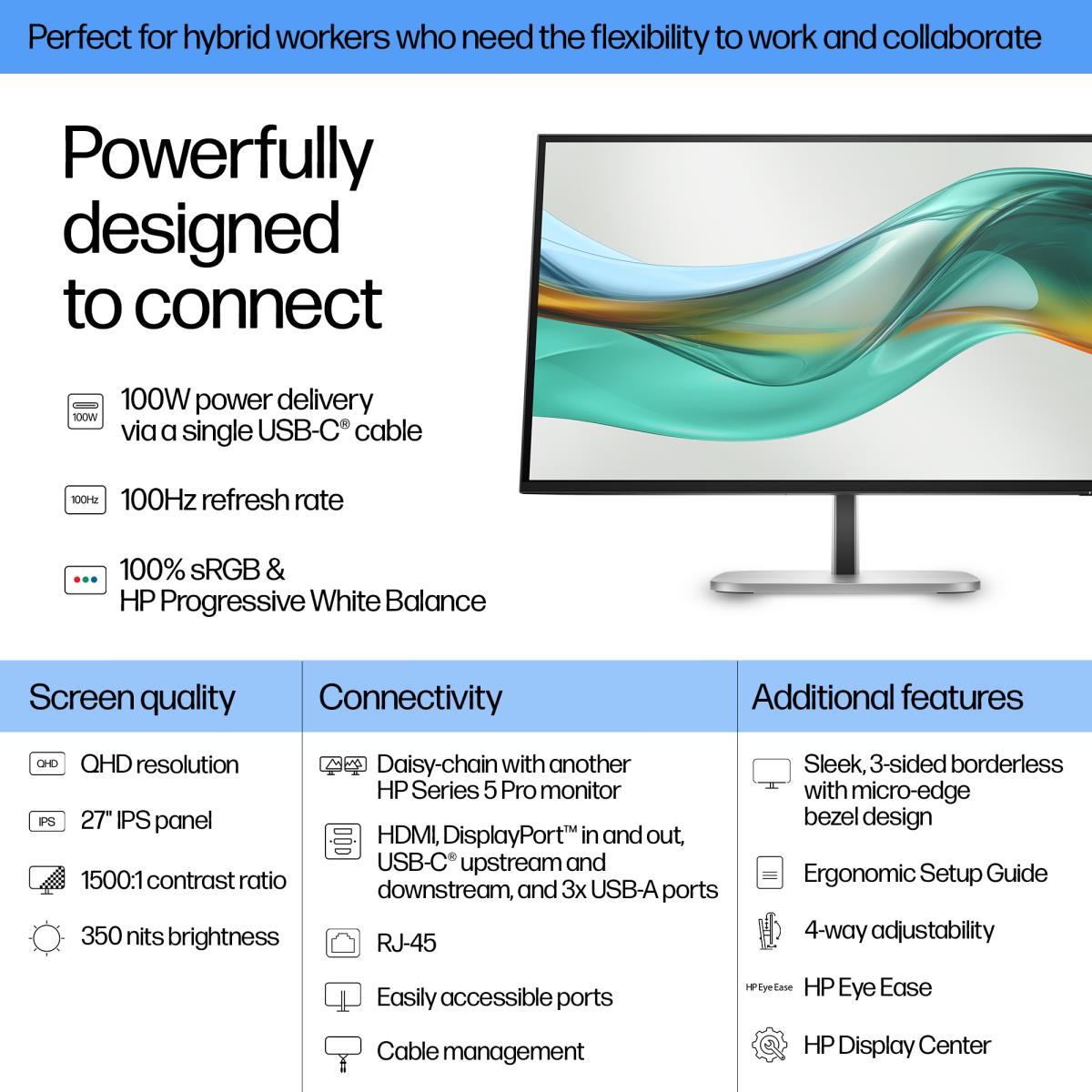 HP Desktop USB-C Monitor - Series 5 Pro 527pu - 27in - 2560x1440 (QHD)