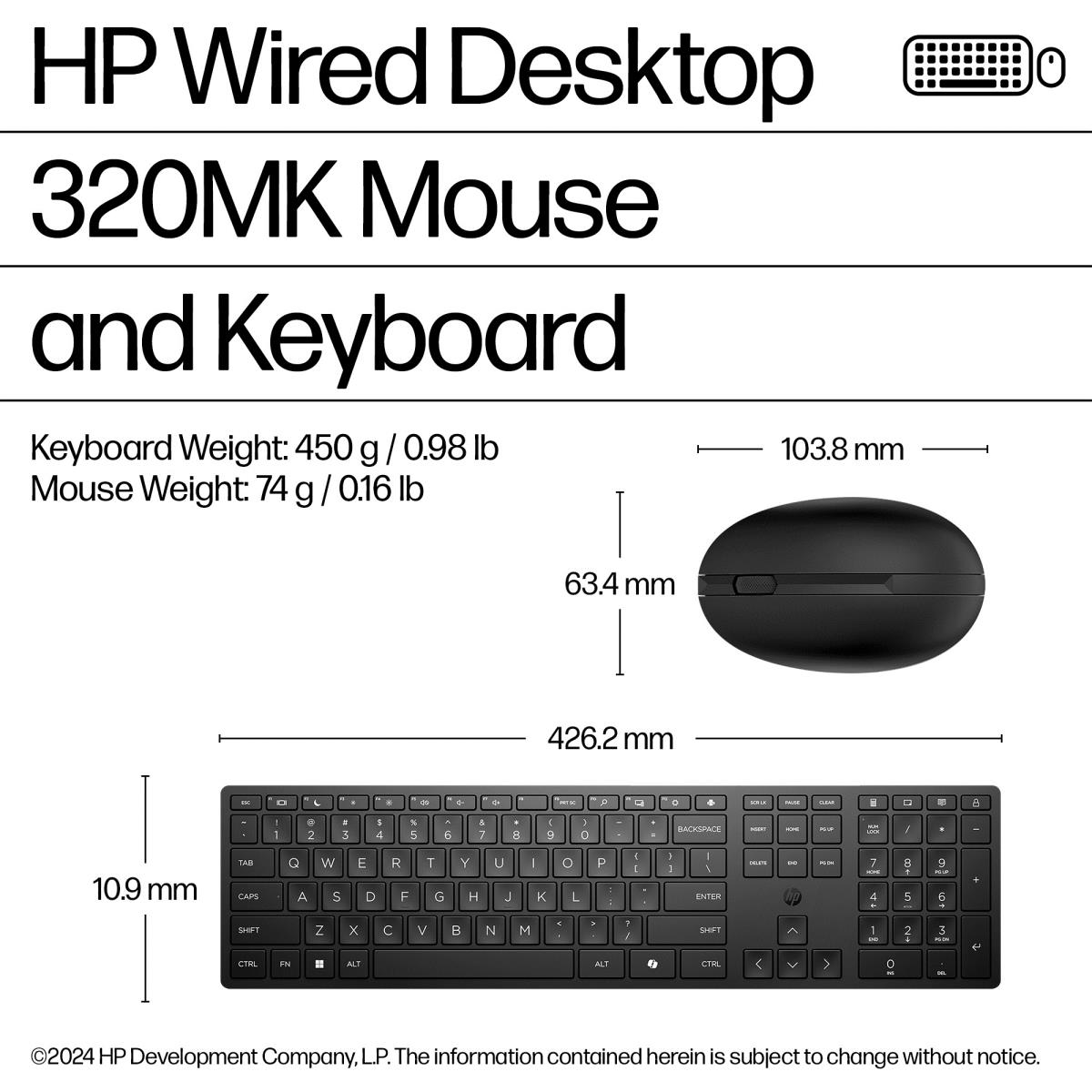 HP Wired Desktop 320MK Keyboard and Mouse - Qwerty UK