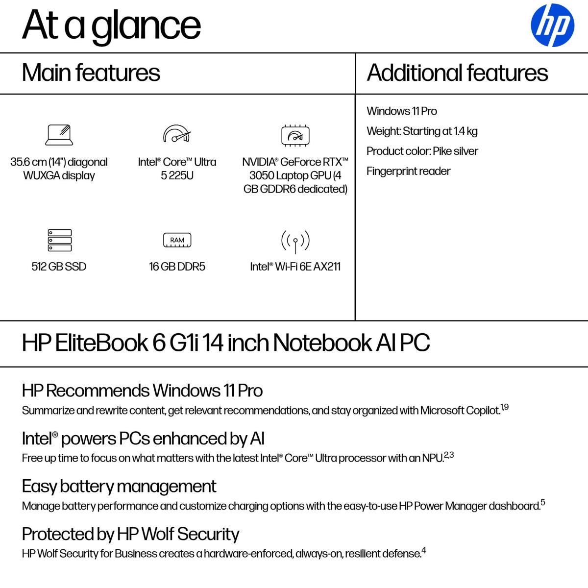 HP EliteBook 6 G1i AI - 14in - Core Ultra 5 225U - 16GB RAM - 512GB SSD - Win11 Pro - Qwerty UK