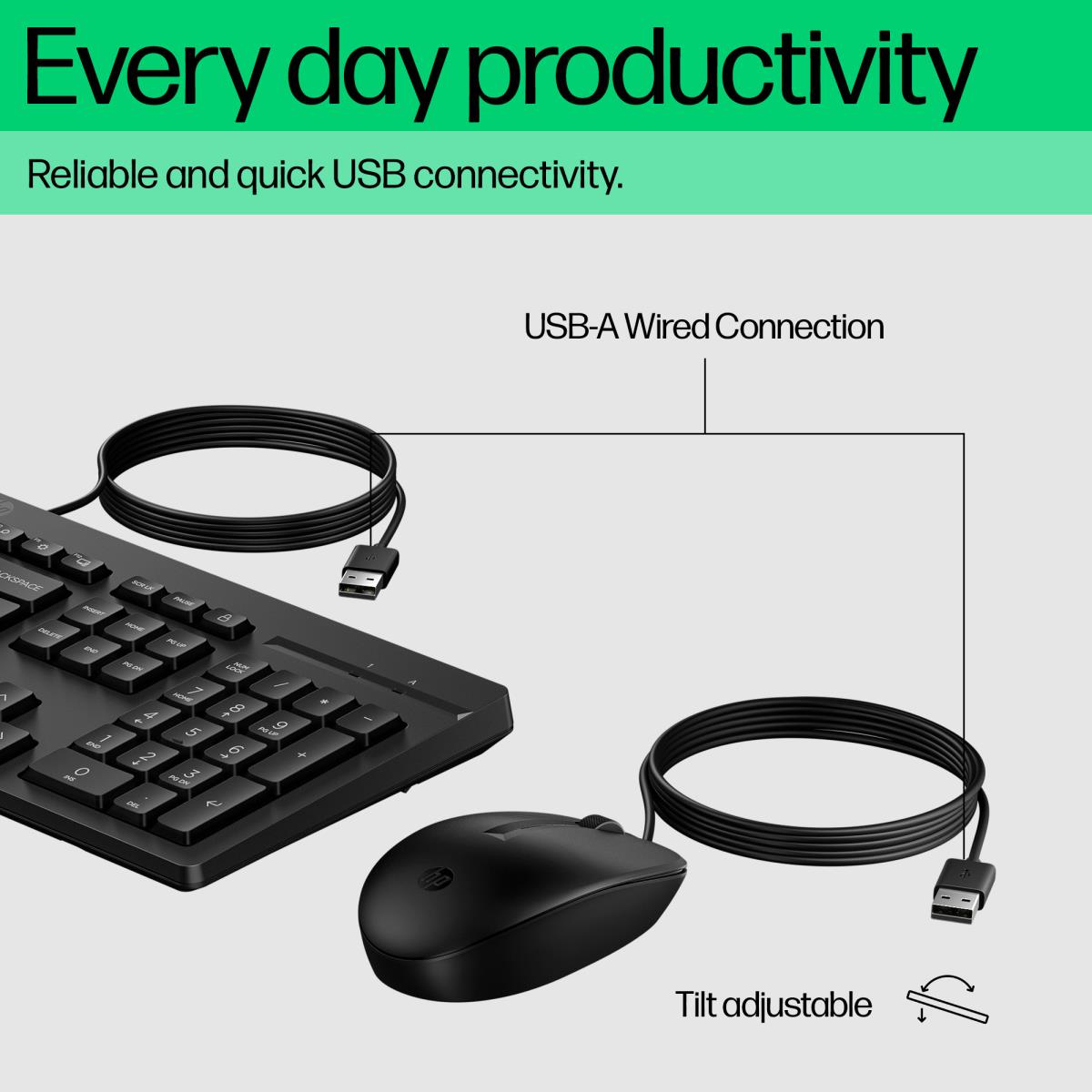 HP Wired Keyboard and Mouse Combo 225 - Black - Qwerty UK