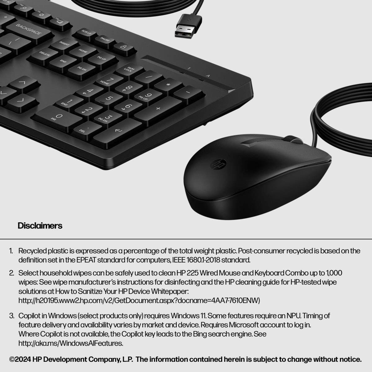 HP Wired Keyboard and Mouse Combo 225 - Black - Qwerty UK