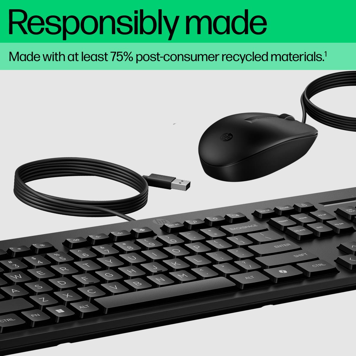 HP Wired Keyboard and Mouse Combo 225 - Black - Qwerty UK