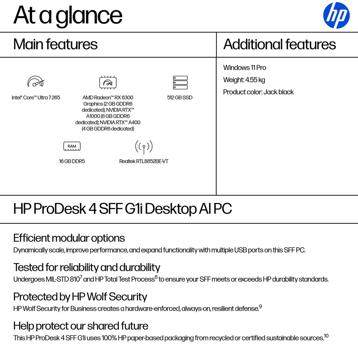 HP ProDesk 4 SFF G1i AI - Core Ultra 7 265 - 16GB RAM - 512GB SSD - Win11 Pro - Qwerty UK