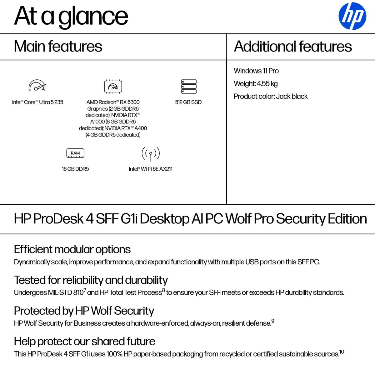 HP ProDesk 4 SFF G1i AI - Core Ultra 5 235 - 16GB RAM - 512GB SSD - Win11 Pro - Qwerty UK