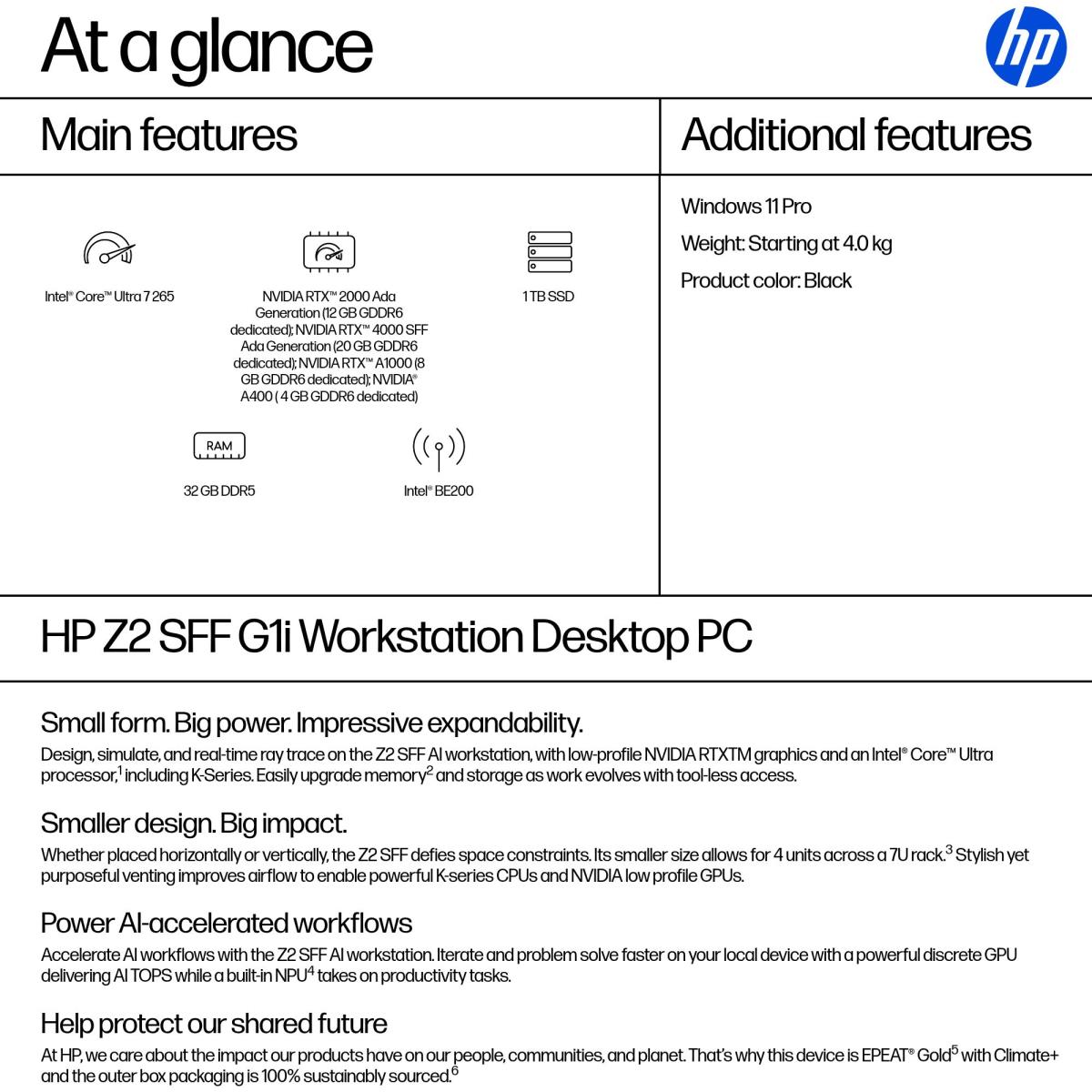 HP Workstation Z2 G1i SFF - Core Ultra 7 265 - 32GB RAM - 1TB SSD - Win11 Pro