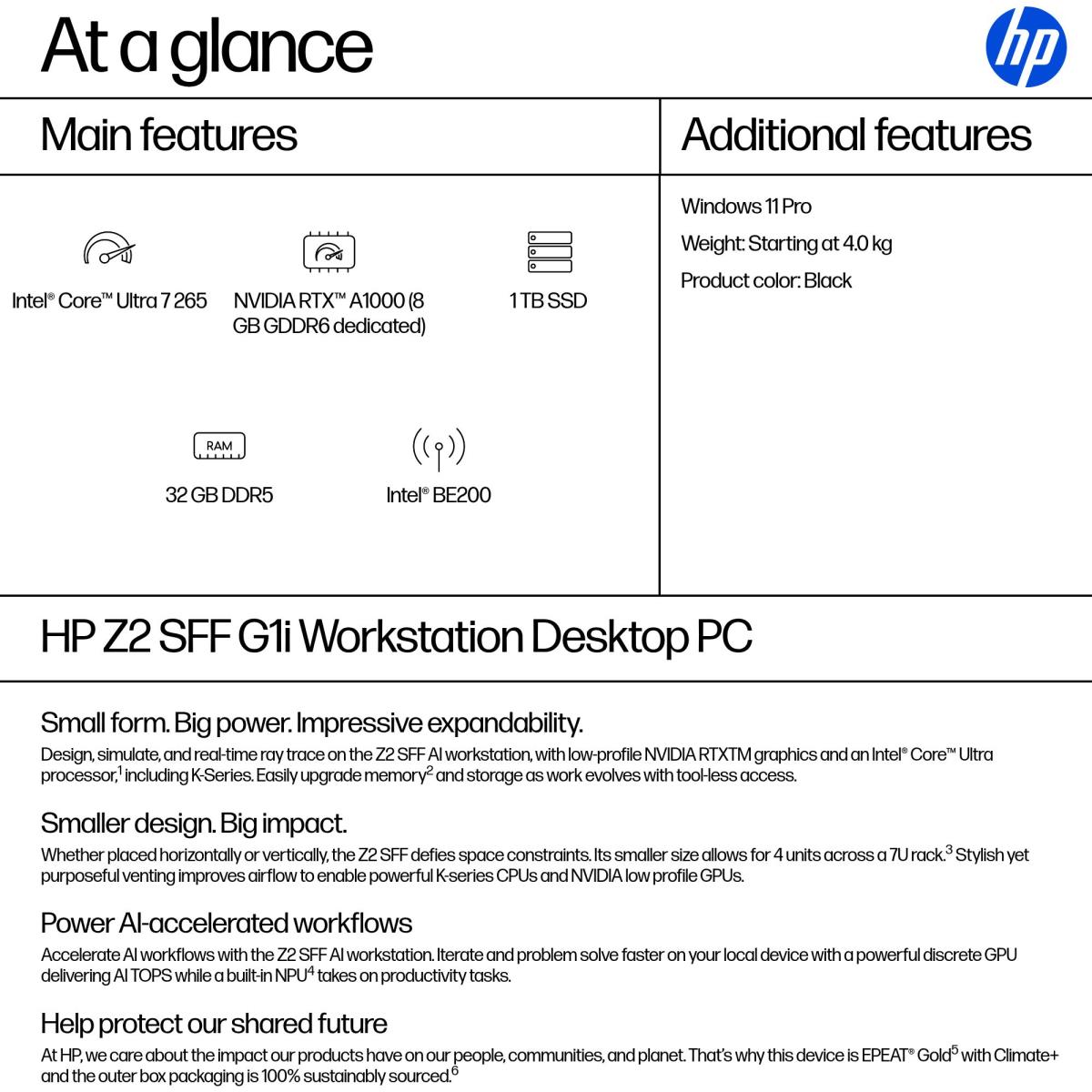HP Workstation Z2 G1i SFF - Core Ultra 7 265 - 32GB RAM - 1TB SSD - Win11 Pro