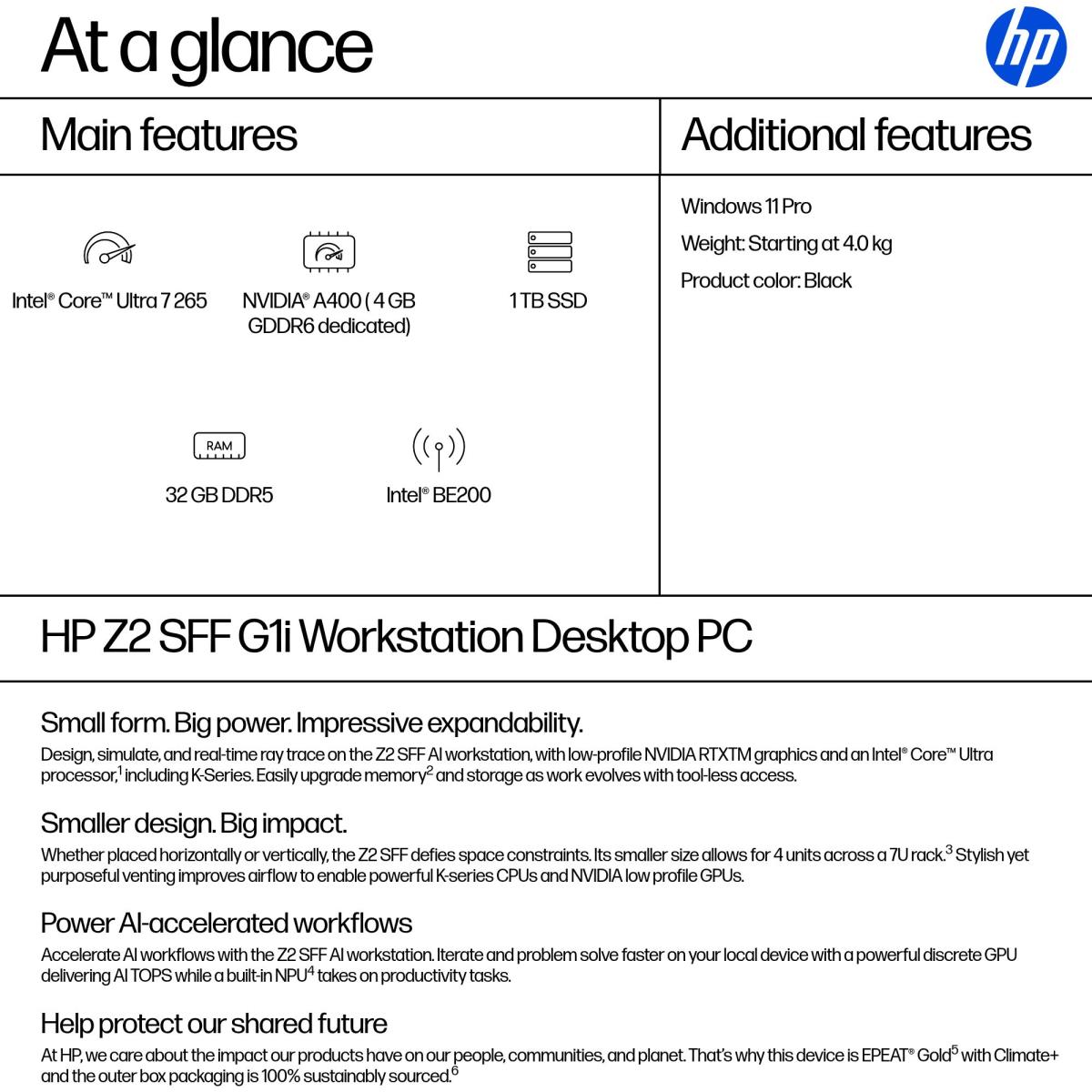 HP Workstation Z2 G1i SFF - Core Ultra 7 265 - 32GB RAM - 1TB SSD - Win11 Pro