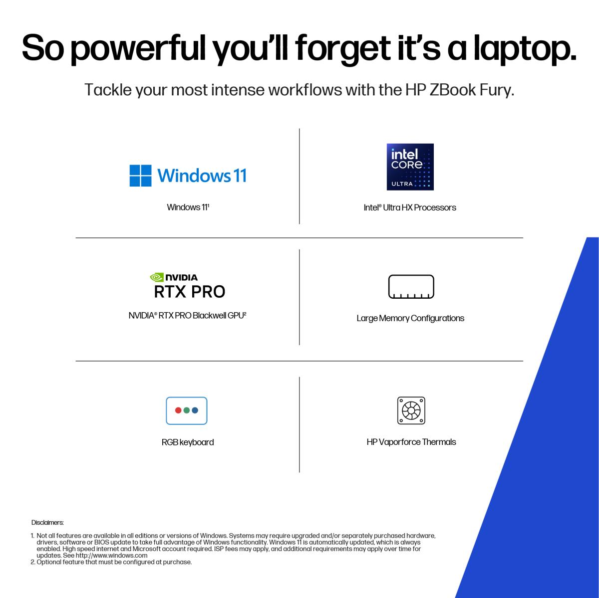 HP ZBook Fury G1i - 18in - Core Ultra 7 255HX - 32GB RAm - 1TB SSD - RTX Pro 2000 8GB - Win11 Pro - Qwerty UK
