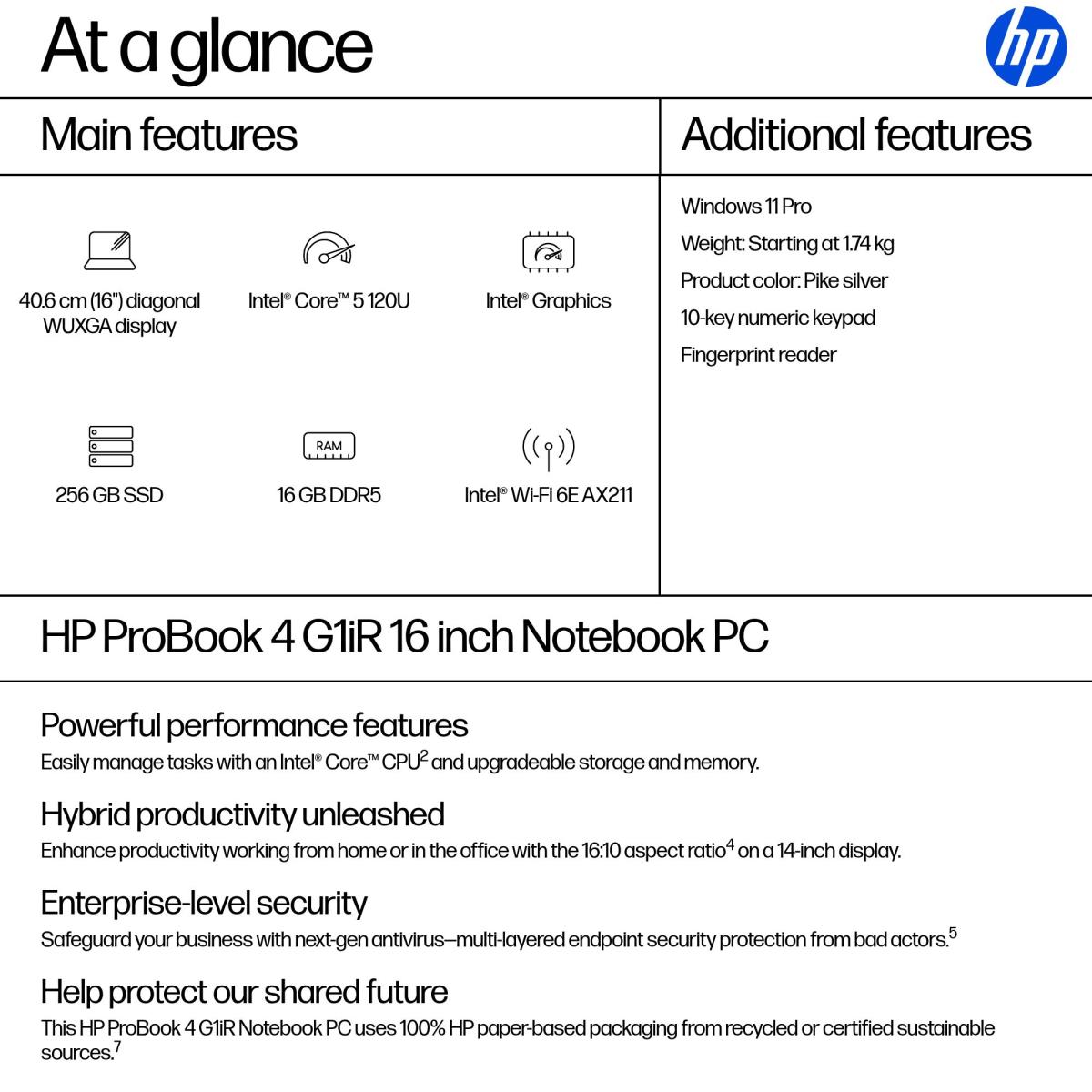HP ProBook 4 G1iR - 14in - Core 5 120U - 16GB RAM - 256GB SSD - Win11 Pro - Qwerty UK