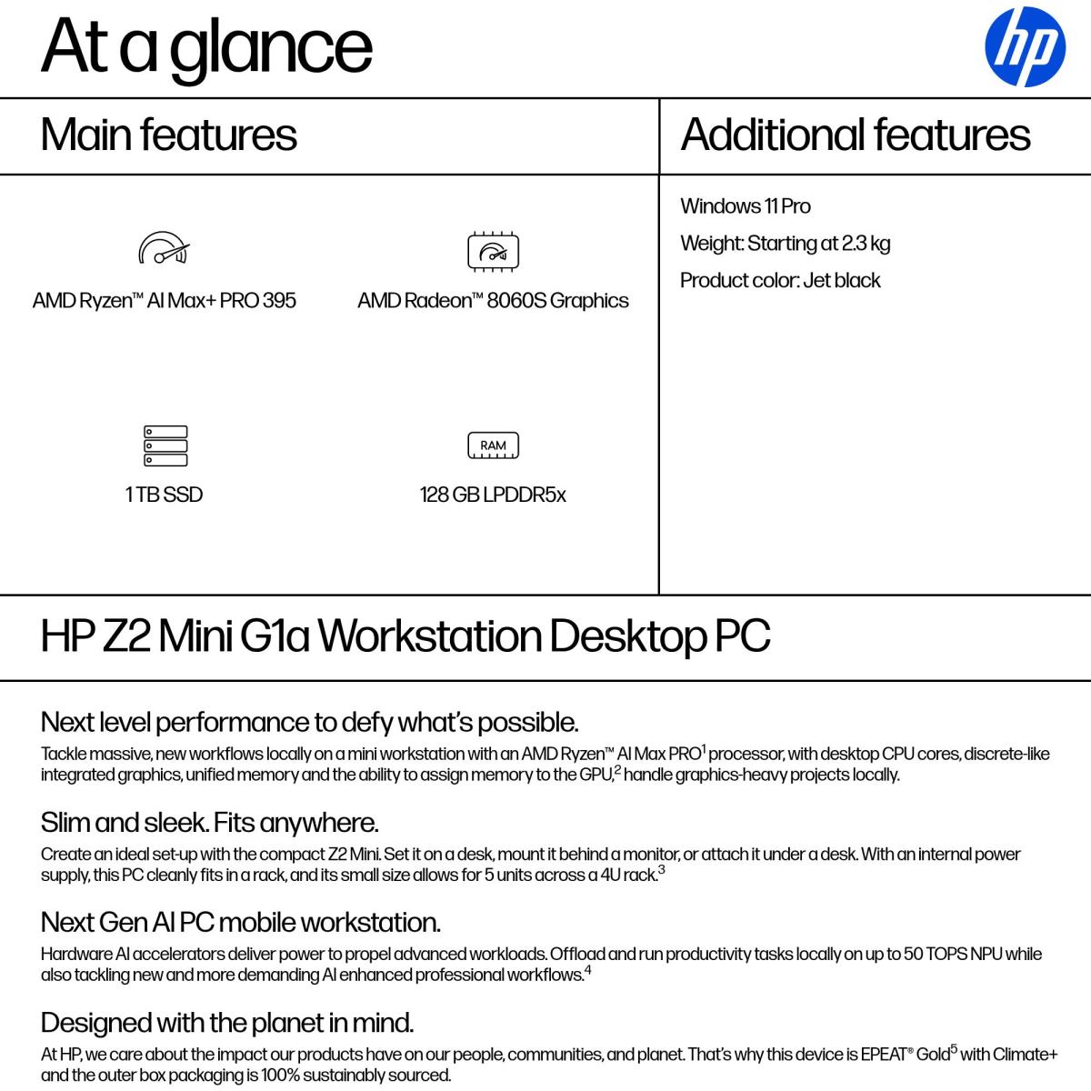 HP Workstation Z2 G1a Mini - AI Max PRO 395 - 128GB RAM - 1TB SSD - Win11 Pro