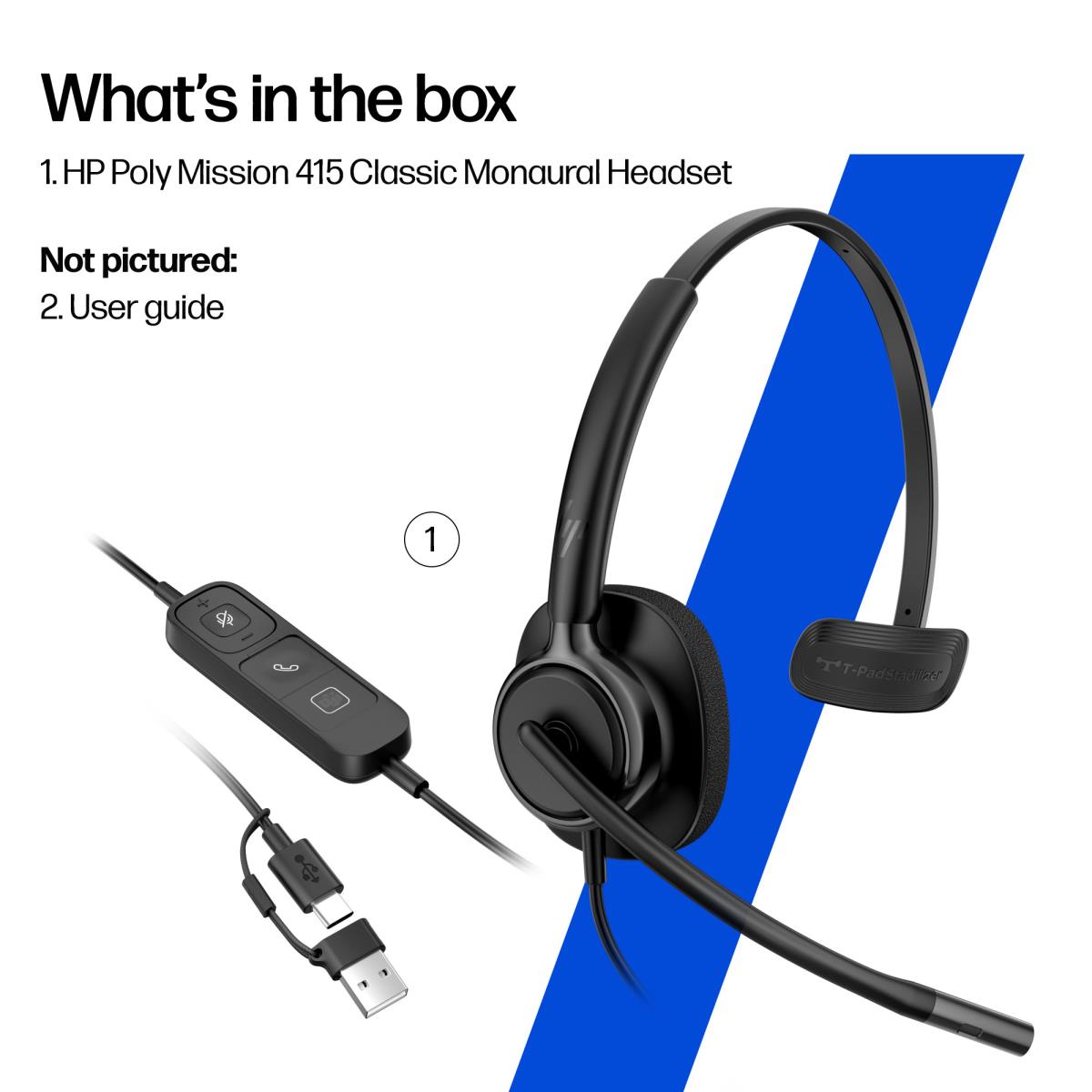 HP Poly Mission 415 Classic Wired Headset - Mono - USB-C/A