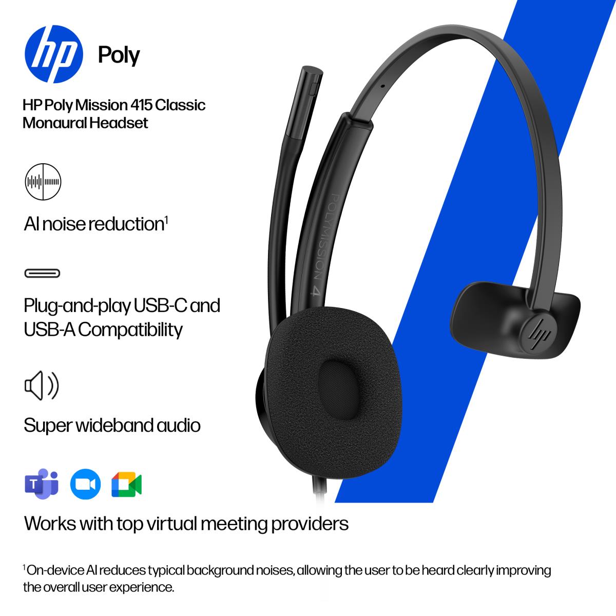 HP Poly Mission 415 Classic Wired Headset - Mono - USB-C/A