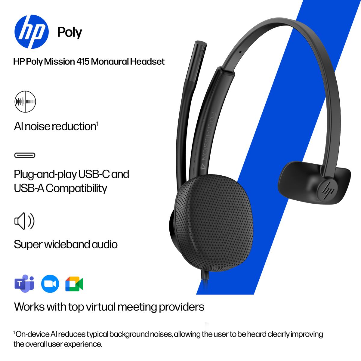 HP Poly Mission 415 Wired Headset - Mono - USB-C/A