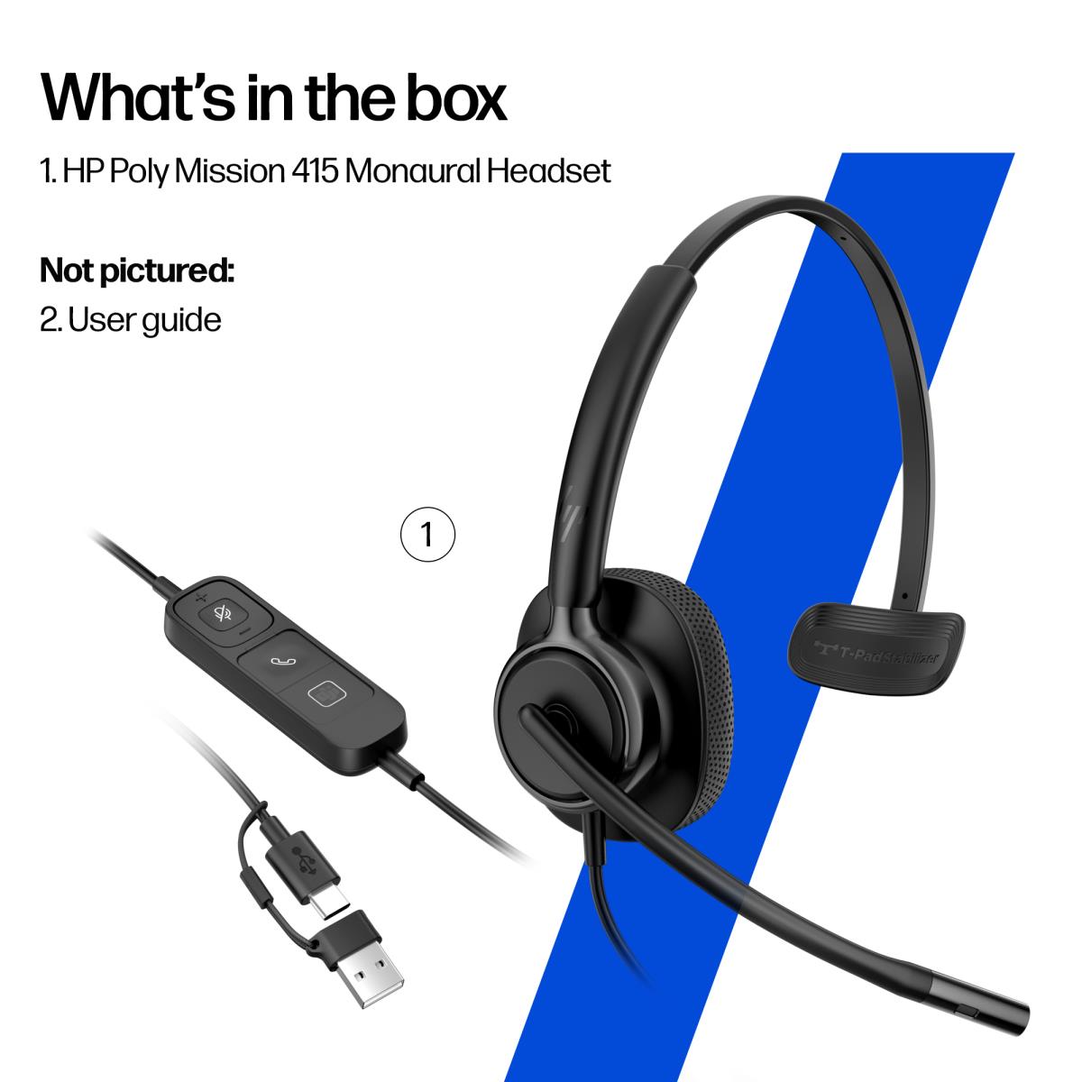 HP Poly Mission 415 Wired Headset - Mono - USB-C/A