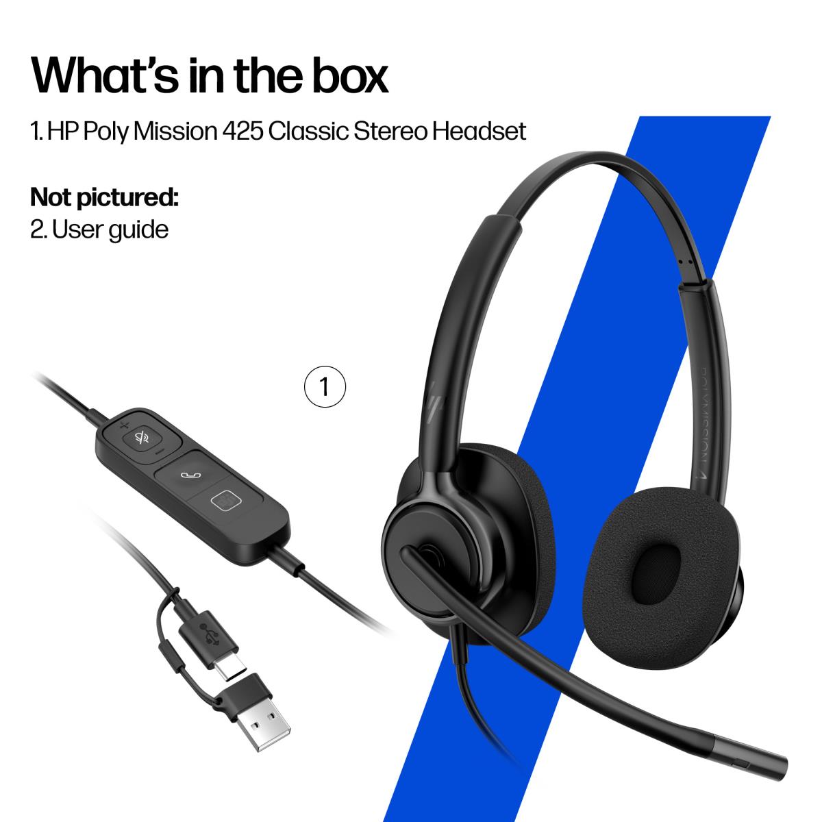 HP Poly Mission 425 Wired Headset - Stereo - USB-C/A