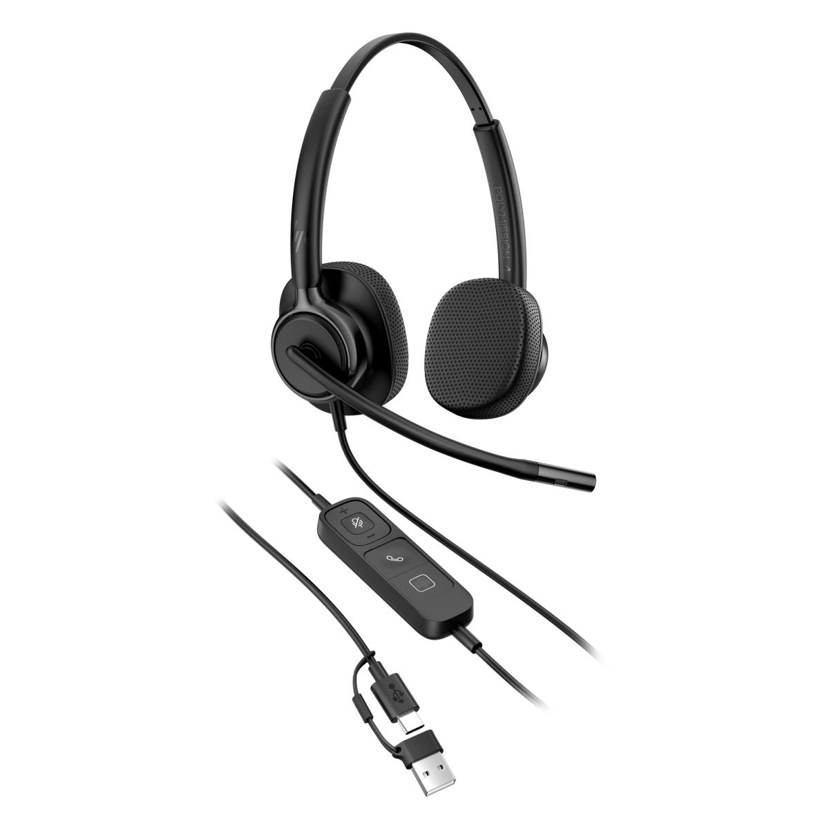 HP Poly Mission 425 Wired Headset - Stereo - USB-C/A
