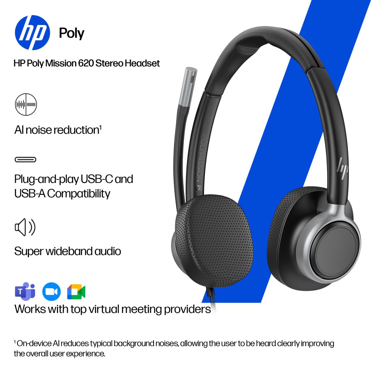 HP Poly Mission 615 Wired Headset - Mono - USB-C/A - Bulk