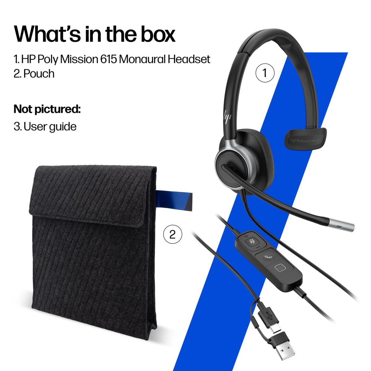 HP Poly Mission 615 Wired Headset - Mono - USB-C/A
